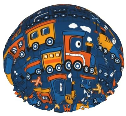 Hair Cap for Shower - Funny Steam Train Double Layer Shower Cap Reusable Waterproof, Large Shower Cap for Women, Hair Cap for Shower with Peva Lining and Elastic Rope