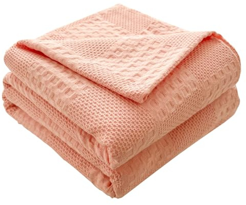 Hayisugal Tagesdecke 100% Baumwolle Kuscheldecke Leichte Wohndecke in Waffeloptik, Softe Überwurfdecke Bett, Sofa Überwurf Wohnzimmer Schlafzimmer Sommerdecke Baumwolldecke, Rosa, 150 x 200cm