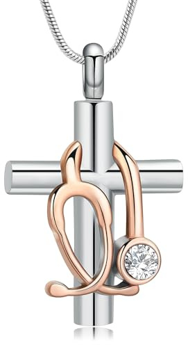 Kremation Schmuck für Asche Anhänger - Stethoskop Kreuz Halskette Frauen Medizin Anhänger Schmuck Krankenschwester Arzt Graduierung Geschenk für Medizinstudenten mit Mini Keepsake Urne Memorial