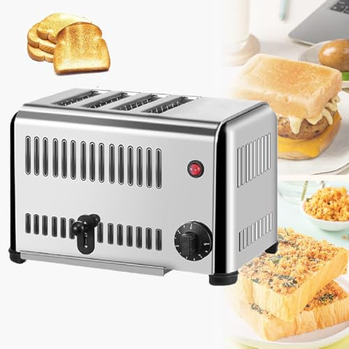 GAYAYAS Tostadora de Pan Industrial, con Ranuras Independientes y Extra Anchas, tostadora de 2,24kW, Acero Inoxidable, Temporizador Variable, Uso Profesional y doméstico,4Slice