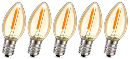 Ruiandsion 5PCS E14 Mini SES LED Light Bulbs, 220V-250V 2200K Warm White Candle Bulbs C7 E14 LED Small Edison Bulb for for Ceiling Fan Chandelier Salt Light