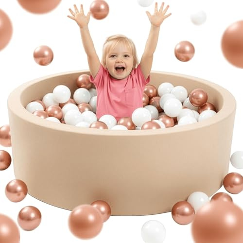 Mimii Piscine à balles 90x40 cm en Mousse - Ronde pour Enfants et bébé - Aire de Jeux pour Tout-Petits - Jouet Doux et sécurisé - Couleur Beige - sans balles