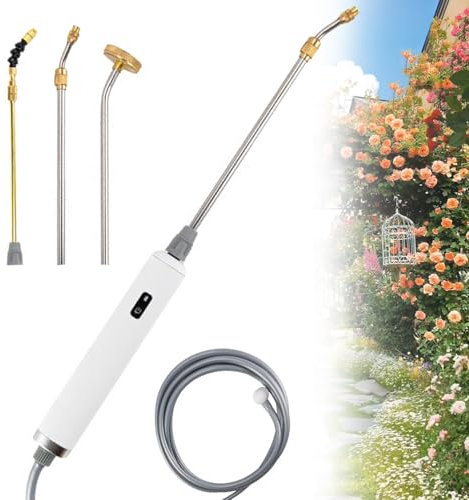 Pressure Pump Garden Sprayer, Portable Pompa Irroratrice a Batteria Spruzzatore a Pressione with 5m Water Pipe, 48cm Telescopic Pole, USB Rechargeable, Outdoor Weed Water Sprayer