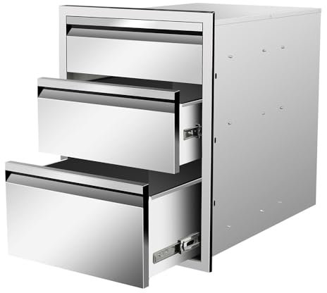 Tiroir de barbecue à 3 étages en acier inoxydable avec poignée pour cuisine extérieure Parfait pour la station de grill de terrasse (45,7 x 60,9 x 58,4 cm) – et solution de rangement élégante
