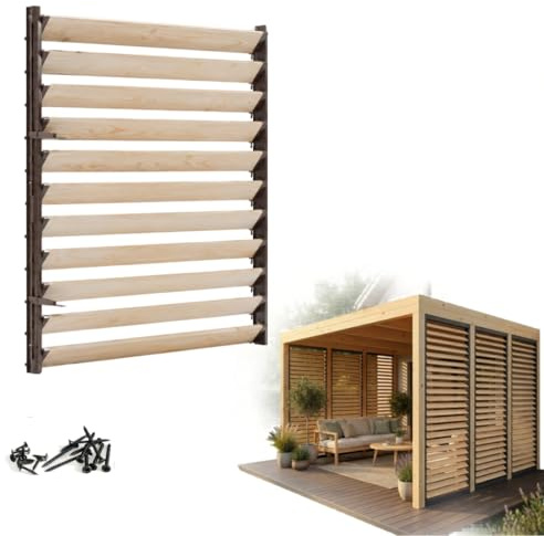 Prestige Ostaszewska Gartenbeschlagsystem mit 11 Lamellen im Lieferumfang | 100 cm | Farbe: Braun Paneelfarbe: Kiefer Natur | Terrassenrollladensystem/bewegliche Paneele wetterfester verzinkter Stahl
