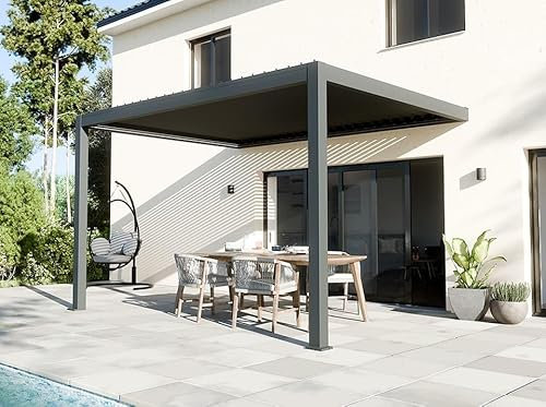 Direct ABRIS Pergola Bioclimatique Adossée Motorisée 12m² 3x4m Gris Anthracite Stellar - Eclairage Intégré