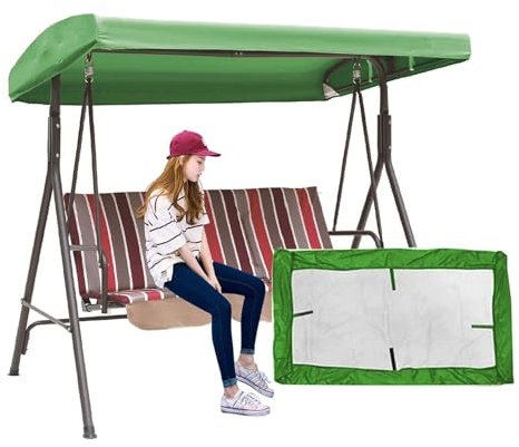 WFXXZL Ersatzdach for Hollywoodschaukel, 3 Sitzer Dach Wasserdicht Hollywoodschaukel Ersatz-Bezug Ersatzbezug Sonnendach,210D Oxford-Stoff(Green,213 * 122 * 18/23cm)
