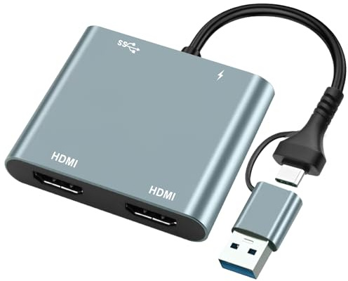 suuosl USB 3.0 to Dual HDMI Adapter, Hdmi Splitter for Dual Monitors, HDMI to USB Audio Video Graphics Converter Cable for Laptop Monitor Desktop TV, Compatible with Mac OS, Windows