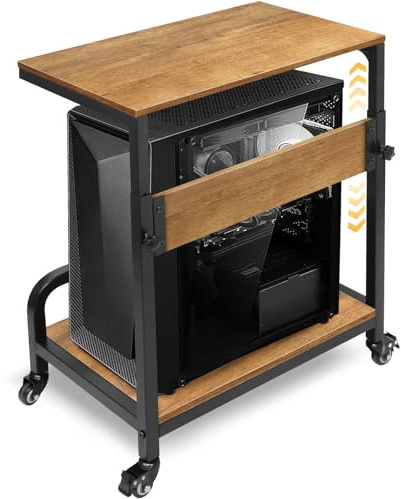 EasyVibe Computer Tower Ständer Höhenverstellbarer, ATX- und E-ATX-Gehäuse CPU Halter PC Ständer für Gaming & Büro, als mobiler Ständer unter dem Schreibtisch mit metallischen Rollen, Walnussholz