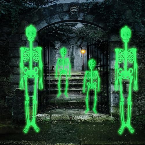 POWLYB 4pcs Halloween Scheletro Luminoso, Decorazioni da Appendere a Scheletro Luminoso, Scheletro Rotante a Forma di Scheletro da Appendere per Feste di Halloween, Decorazioni per Esterni