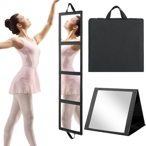 ROYALAY Faltbarer Ganzkörperspiegel mit Griff, 119,4 x 33 cm, vierfach Faltbarer tragbarer Spiegel für Reisen, Make-up, Tanzen und Kleidung geeignet, Schwarz