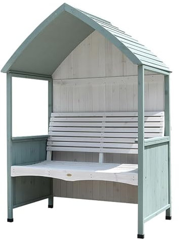 Solid Wood Garden Arch Bench with Roof - Durable Patio Pavilion Chair for Outdoor Relaxation in Courtyard, Lawn, or Deck