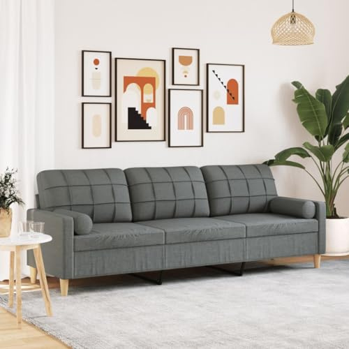 THOYTOUI Sofa 3-Sitzer mit Zierkissen Dunkelgrau 210 cm Stoff, Polstergarnitur Lounge Sofa Couchgarnitur Schlafsofa Geeignet für Wohnheim Schlafzimmer Büro Wohnzimmer