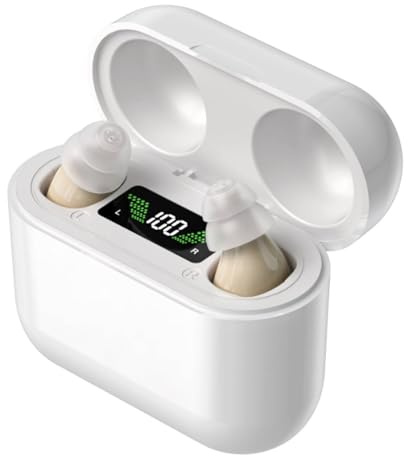 Rechargeable Invisible Sound for Seniors & Adults, Digital Sound Device with Smart Noise Cancellation, In-Ear Invisible Design, HD Power Display, Voice Enhancer, Long Battery Life (White)