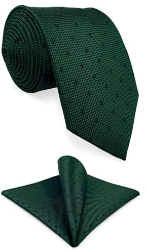 S&W SHLAX&WING Corbata Verde Oscuro Puntos Hombre Conjunto Padrino para Saco Traje Jacquard Tejido Negocios Fiesta