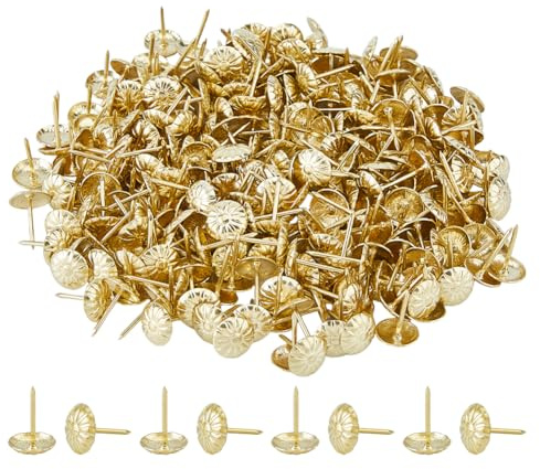SUPERFINDINGS 400 chiodi di imbottitura a fiori tondi vintage chiodi di imbottitura decorativi dorati per divano in schiuma per decorazione di mobili per sedie e letto, 400 pezzi