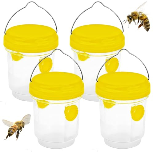 SMELEYOU Piège à guêpes 4 pièces piège à Mouches de Fruits en Plastique Suspendu extérieur avec Tunnels Double entrée Bouteille de Capture frelons pour Pots Fleurs balcons Cours vergers