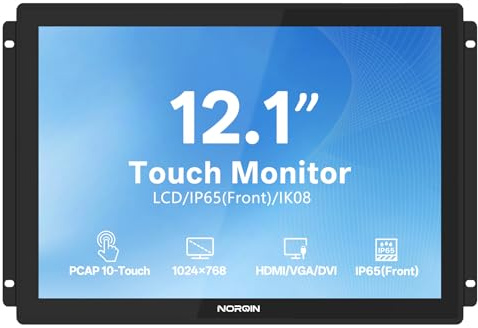 NORQIN 12,1 Monitor Touch Screen Incorporato Industriale - 1024×768 Cornice Aperta IP65,IPS,Montaggio VESA,Display Touch Capacitivo a 10 Puntate,HDMI/VGA/DVI/USB,Per Automazione e HMI, POS