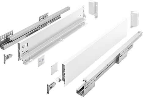 MS Beschläge Schubladensystem Push to Open Weiß - Vollauszug Unterflurführung Schubkastensystem bis 40kg - Modernes Schubladen-Set Schubladenauszüge für grifflose Fronten (Länge: 350mm, Höhe: 86mm)