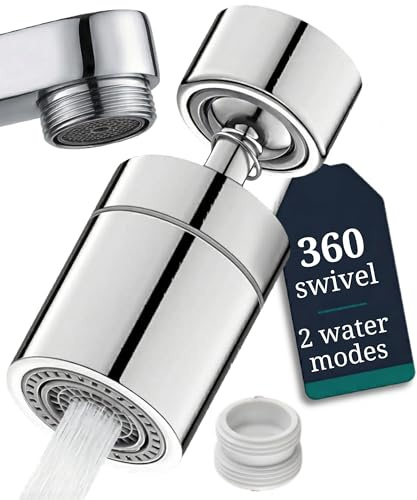 Electoys Universal Kitchen Tap Spray Head Replacement - 360 Degree Rotatable Faucet Aerator Chrome - Water Sprayer Attachment for Sink Mixer Taps - Flexible Connector Adapter with Dual Mode Flow