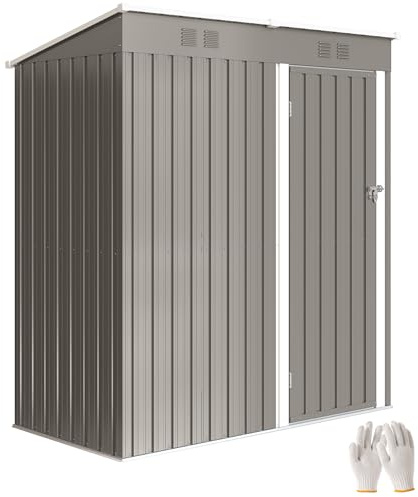 Outsunny Abri de Jardin en Métal 1,37m² 163x90x179cm Adossable Gris Clair | Acier Galvanisé, 2 Grilles d'Aération, Toit Incliné Anti-UV, Cabanon de Stockage pour Outils