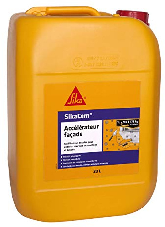 SIKA - Accélérateur de prise - SikaCem Accélérateur Façade - 20L | Pour enduits, mortiers de montage et bétons - Améliore les résistances à court terme - Prise 2 fois plus rapide