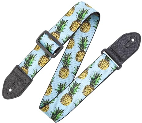 Levy's, MP2FS-001 Tracolla in Poliestere Fruit Salad Pineapple 2, Terminali in Pelle, Logo Vintage, Larga 2, Regolabile fino a 60, Stampa Fruit Salad Pineapple