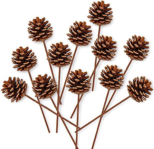 Whaline Christmas Natural Pine Cones 12 Pieces Pinecone Picks Christmas Tree Ornament Holiday Centerpiece for Christmas Tree Home Party Decoration Supplies, 1.8 Inch