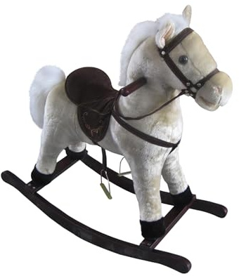 The Rocking Horse Co. - Plush White (off White) Rocking Horse - Soft Finish - Complete with Sounds - On solid wood rockers