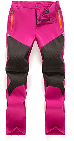 Daysskk Softshellhose Kinder Sommer Wanderhose Zip Off Arbeitshose Kinder Mädchen Outdoorhose Atmungsaktiv Trekkinghose Wasserdicht Freizeithose Cargohose Schnelltrocknend Rosa 120