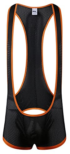 YOOBNG Men's Tank Top One Piece Wrestling Singlet Bodysuit Jumpsuit Leotard Mini Boxer Briefs Underwear (A-Black, Large)