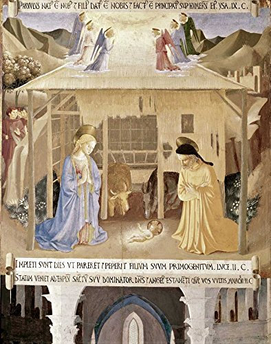 Bild auf gerollter Leinwand, Motiv: Krippe Angelico F. – vertikale Tiere, Kunstdruck, Tierfiguren, Religion und Spiritualität, Kühe, 66 x 50 cm