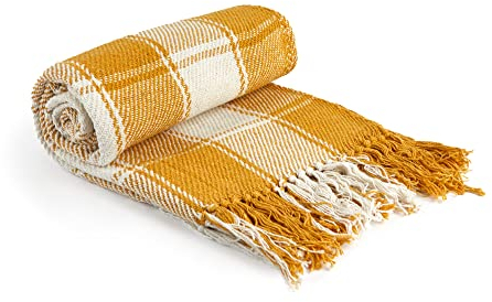 Emma Barclay Frisco Jeté de canapé Traditionnel en Coton recyclé à Carreaux Jaune Ocre 178 x 254 cm