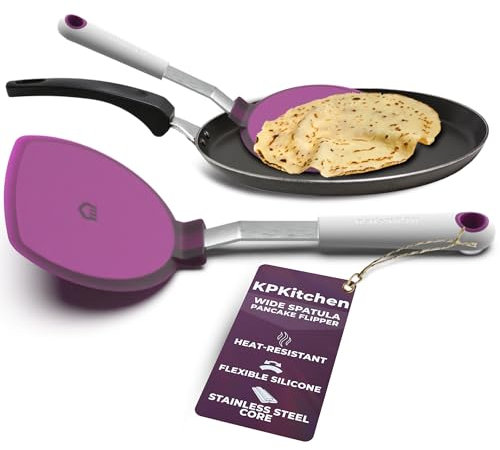 KPKitchen Wide Pancake Spatula Flipper - Heat Resistant Extra Large Silicone Pancake Turner for Non Stick Cookware - Perfect for Pancakes, Crepes & Eggs - Ideal Baking Tool for Women who Love to Bake