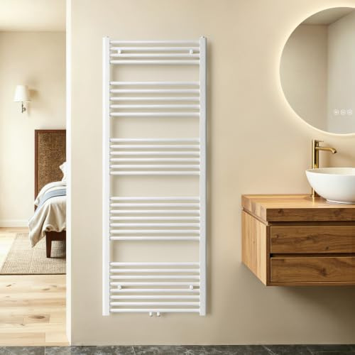S'AFIELINA Badheizkörper Handtuchheizkörper 160x60 cm 761 W Weiß | Wassergeführter Handtuchwärmer und Handtuchtrockner mit Mittel- und Seitenanschluss für Zentralheizung, ohne Thermostatventil