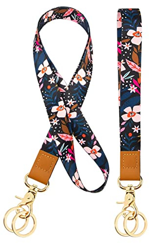 FISHSHOP Lanyard Strap Neck,1 Pièces Cordon Tour de Cou et 1 Pièces Lanière De Poignet Porte-Clés,Idéal pour d'Identification, Clés, Téléphone Portable (Pink)