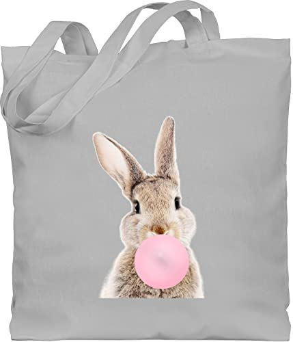 Baumwolltasche - Taschen - Hase Kaugummi I - Unisize - Hellgrau - ostern tasche osterhasen hasi stoffbeutel hasentasche osterhase hasen beutel ostergeschenk hasenmotiv rabbit jutebeutel häschen