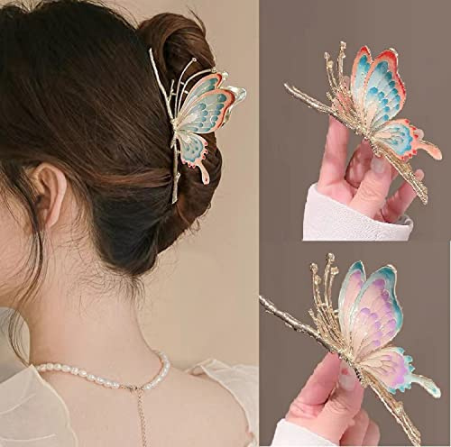 2 Stück Schmetterlings-Haarklammern für Frauen, 2 Stück große, rutschfeste, starke Metall-Schmetterling-Haarspangen, glitzernde Haarspangen, niedliche Haarklammern, große Schmetterlings-Clips