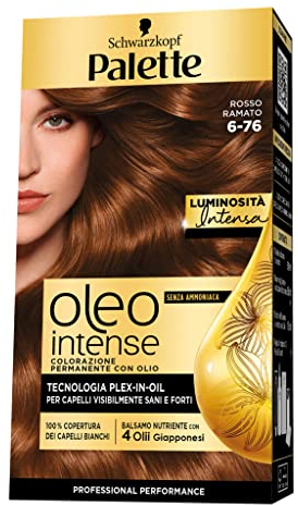 Schwarzkopf Palette Oleo, Senza ammoniaca, colorazione permanente copertura professionale capelli bianchi, 6-76 Rosso Ramato, confezione singola