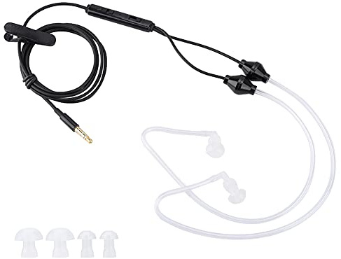 Auricolare con Tubo Acustico Ad Aria da 3,5 Mm, Cuffie Stereo Anti-radiazioni con Microfono Integrato, Pulsanti di Risposta e Riaggancio per Telefoni Cellulari, Tablet, MP3, MP4, (Nero)