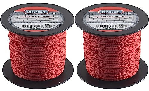 Connex COX781547 Cordeau de maçon 100 m Max 60 kg 1,7 mm Rouge (Lot de 2)