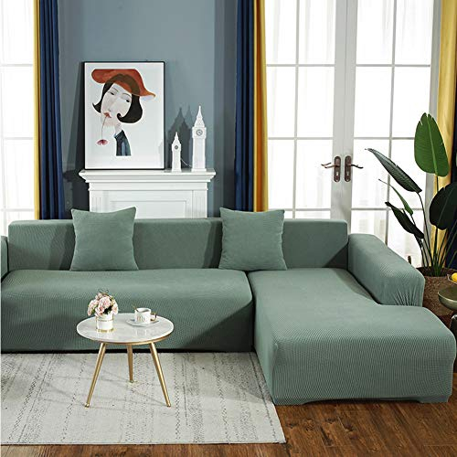 SAZDFY Volltonfarben Verdickt Pet Furniture Protector Couch Mit Gummizug Unterer Anti-schlittern Couchbezug Erweiterbar Hoch Dehnbarer Sofabezug 2 Paneele-J 305x360cm(120x142inch)
