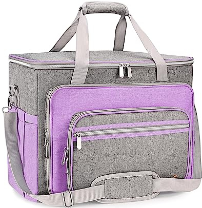 FINESUN Sewing Machine Case with Shoulder Strap,Tote Bag for Sewing Machine Carrying Case with Removable Padding Pad for Brother,Singer,Most Machines Travel Tote Organizer for Accessories Purple