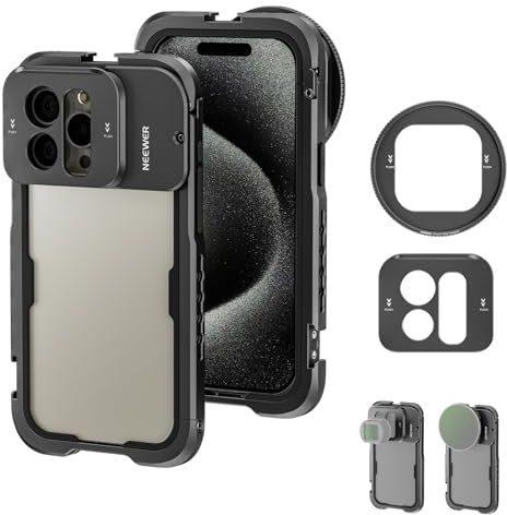 NEEWER 15 Pro Max Cage Video Rig with 67mm Filter Adapter, 17mm Threaded Lens Backplane, Cold Shoes, Tripod Mount, Aluminum Case Kit Compatible with iPhone Stabilizer for Video Recording, PA024
