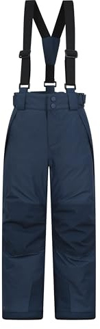 Mountain Warehouse Pantalon de Ski Enfants Falcon Extreme - Coutures soudées, Imperméable, Guêtres Pare-Neige, Poches sécurisées - pour Le Ski et Les Vacances, Hiver Bleu Foncé 11-12 Ans