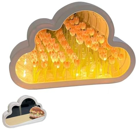 Xinlie DIY Tulip Night Light Lámpara de Tulipán con Espejo de Nube para Bricolaje Luz de Noche de Tulipán 2 en 1 con Espejo Lámpara de Mesa Lámpara Decorativa Pareja Amigos Regalo Atmósfera Decoración