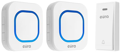 Eura-Tech Folk WDP-80H2 - Timbre inalámbrico sin batería para Exteriores (Resistente al Agua, Alcance de 100 m, 58 Tonos, 4 Niveles de Volumen), Dos receptores