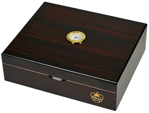 Slege Humidor per Sigari, Humidor Sigari,Cedro Spagnolo Scatola Sigari Legno,Umidificatore Srigari,Igrometro,Divisore,Singolo Strato,Sigaro Accessori,Uomini Regalo(10-30 Cigar) Italiana Manuale