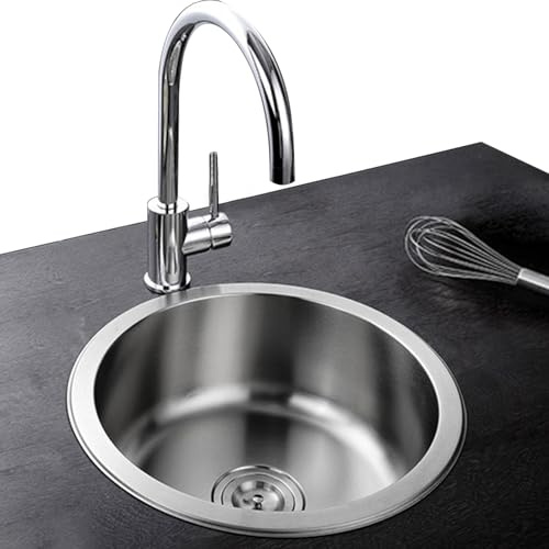 Round Built-in Sink Stainless Steel Sink Kitchen Sink Hand Wash Basin with Tap Round Sink Kitchen Sink Modern Design Sink with Silencer Pad for Bathroom Bar RV (36 * 36cm)