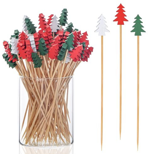 JtmyAota Zahnstocher für Vorspeisen, 11,9 cm, natürlicher Bambus, Cocktailspieße für Kuchen, Dessert, Lebensmittel, Obst, Weihnachten, Party, Dekorationen, 100 Stück